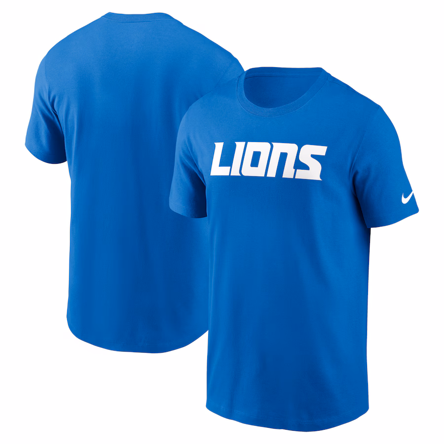 Men's Detroit Lions Nike Blue Primetime Wordmark Essential T-Shirt