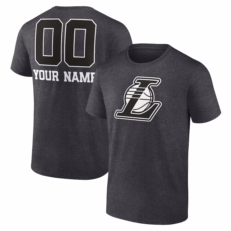 Men's Los Angeles Lakers Charcoal Personalized Name & Number Monochrome T-Shirt
