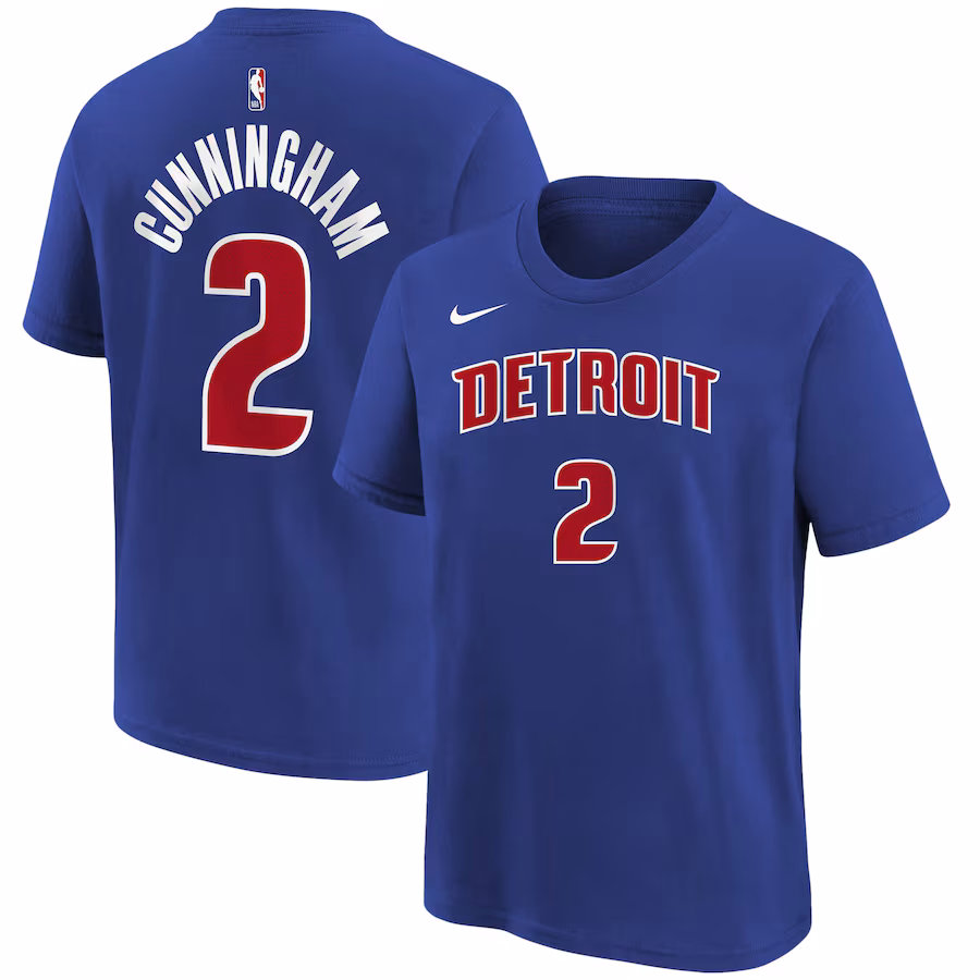 Youth Detroit Pistons Cade Cunningham Blue Icon Name & Number T-Shirt