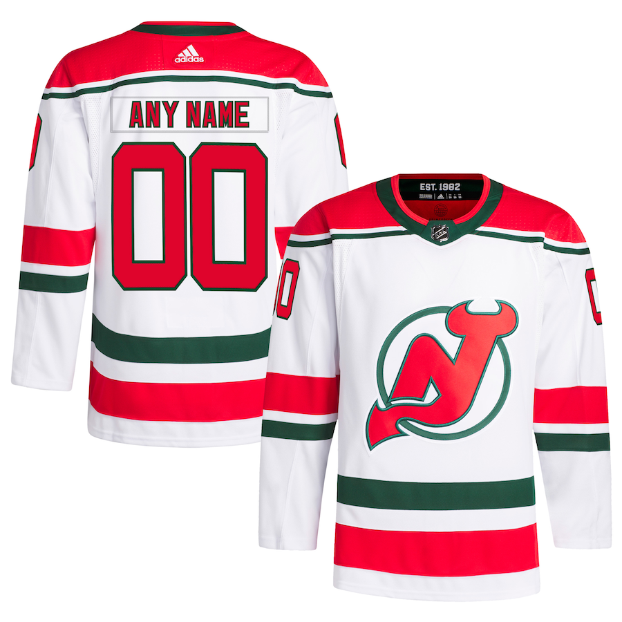 Men's New Jersey Devils adidas White W Anniversary Heritage Primegreen Authentic Custom Jersey