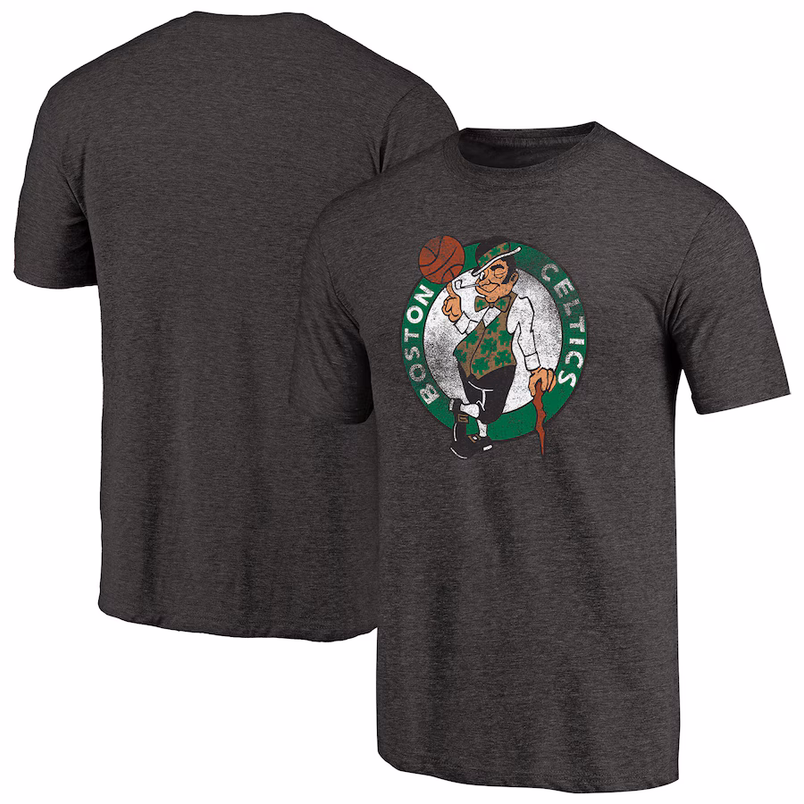 Men's Boston Celtics Black Distressed Logo Tri-Blend T-Shirt