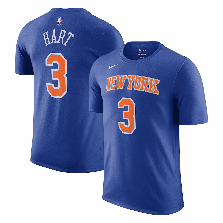 Men's New York Knicks Josh Hart Nike Blue Icon Edition Name & Number T-Shirt