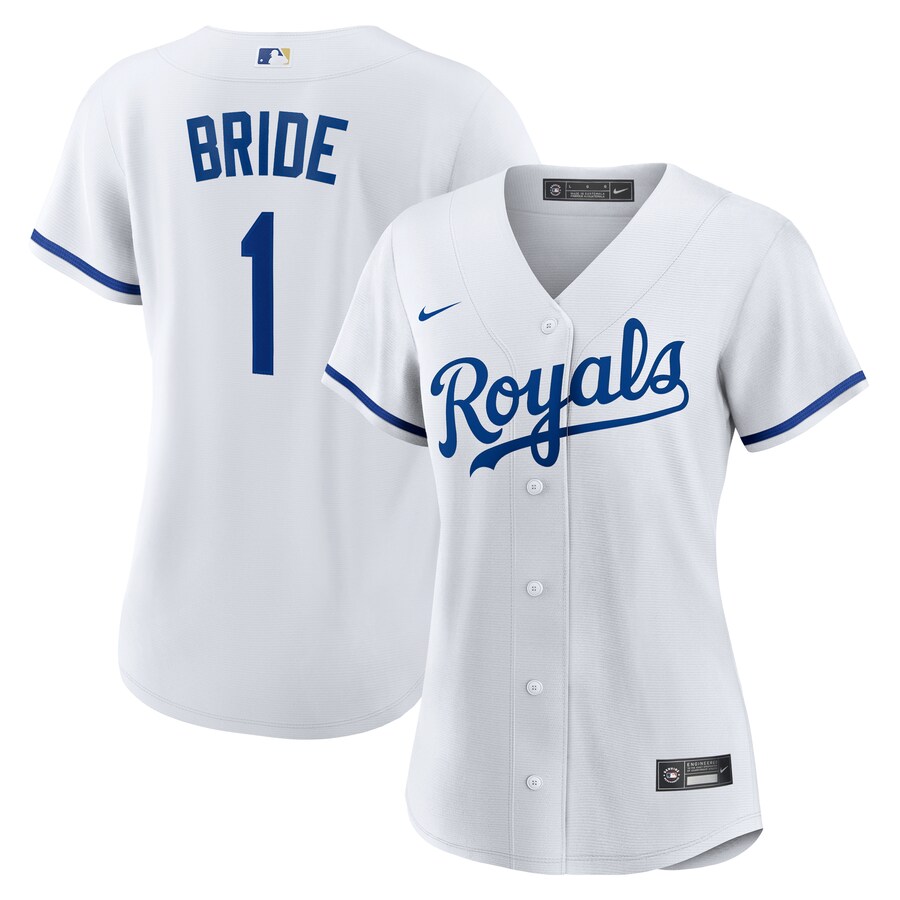 Women's Kansas City Royals Nike White #1 Bride Home Replica Jersey