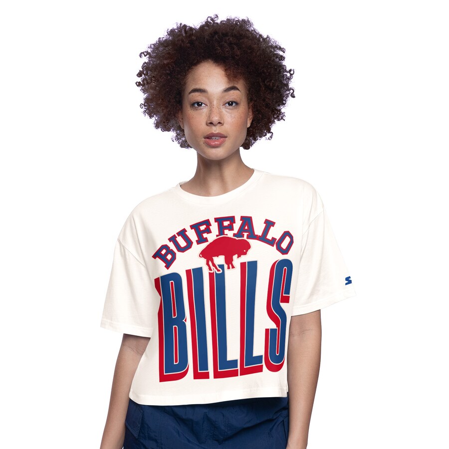 Women's Buffalo Bills  Starter White Throwback Play the Ball Boxy Cropped T-Shirt