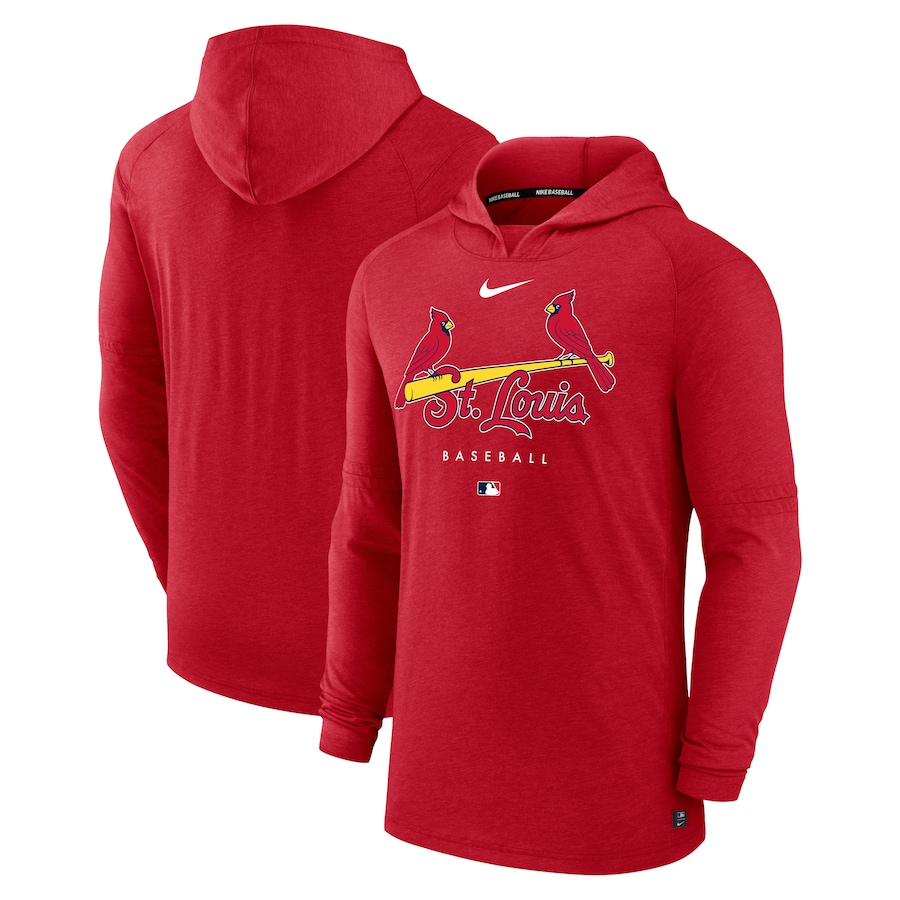 Men's St. Louis Cardinals Nike Heather Red Authentic Collection Early Work Tri-Blend Performance Pullover Hoodie