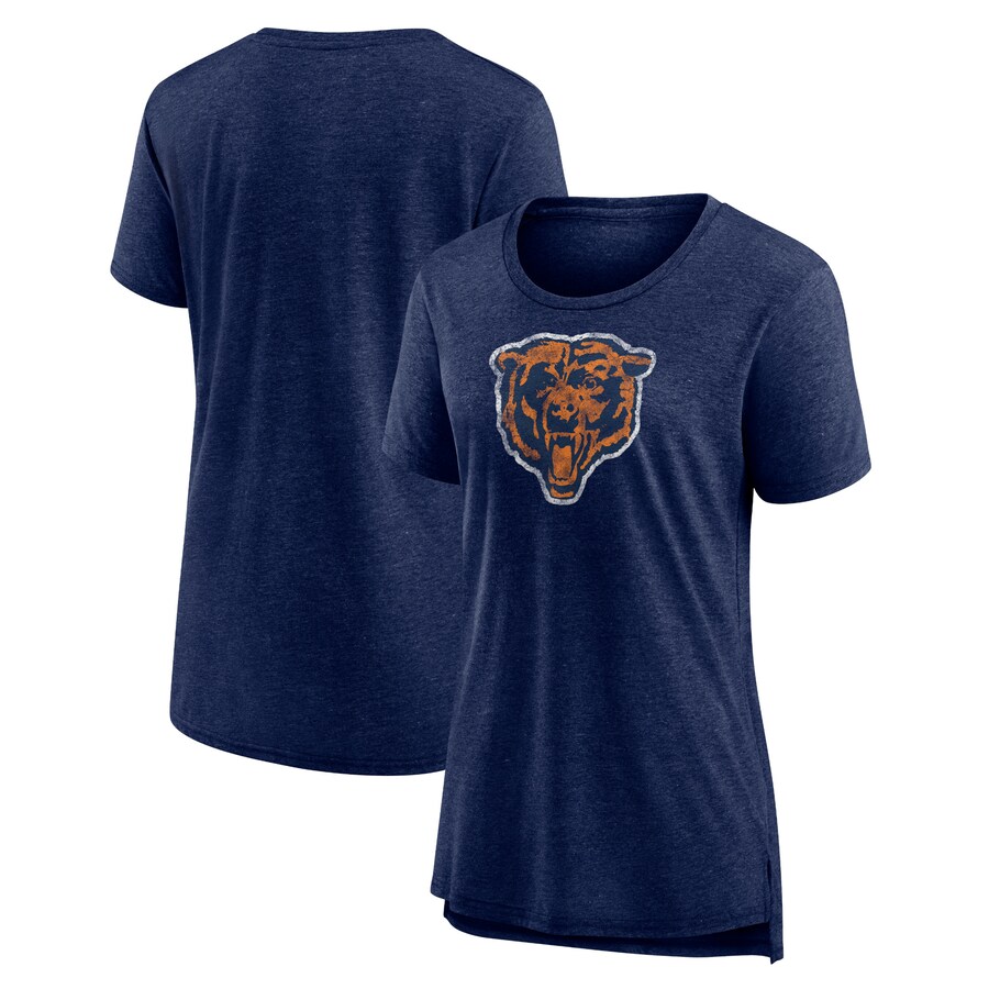 Women's Chicago Bears Heather Navy Throwback Team Logo Tri-Blend T-Shirt