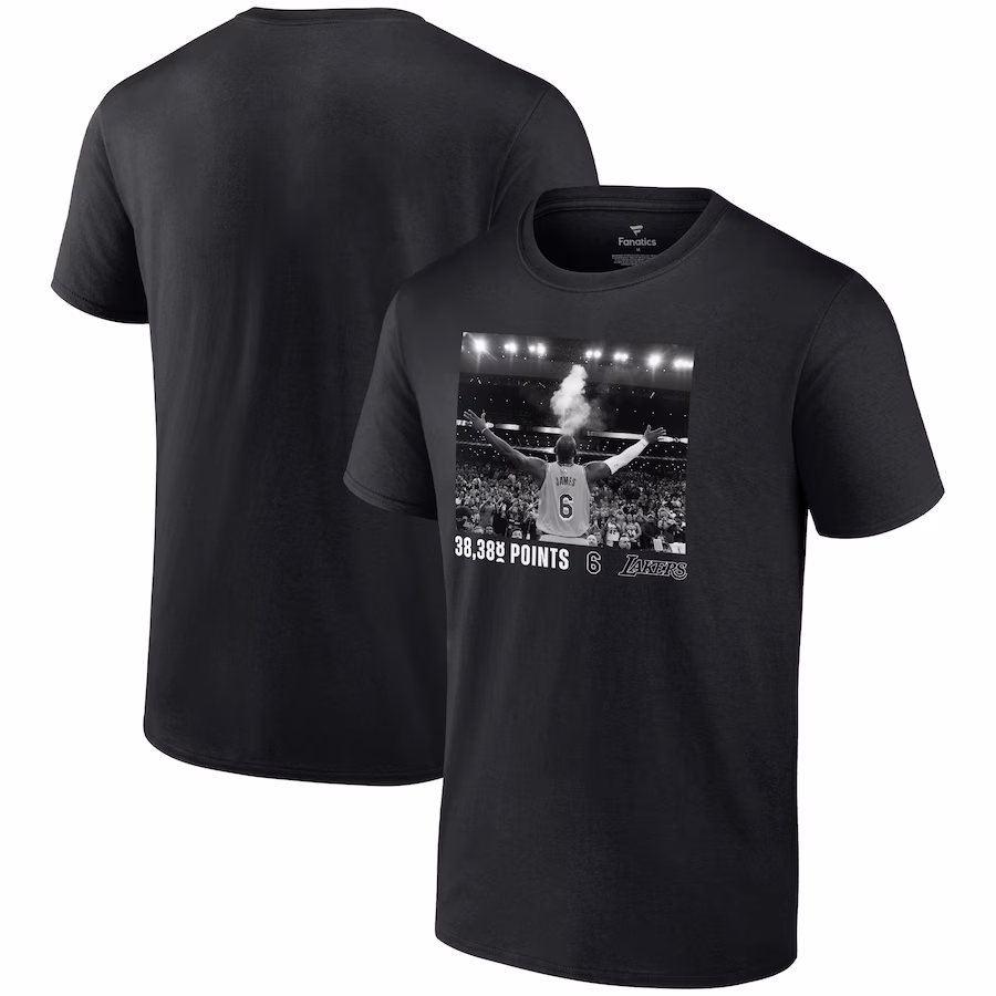 Men's Los Angeles Lakers LeBron James Black NBA All-Time Scoring Record Chalk Throw T-Shirt