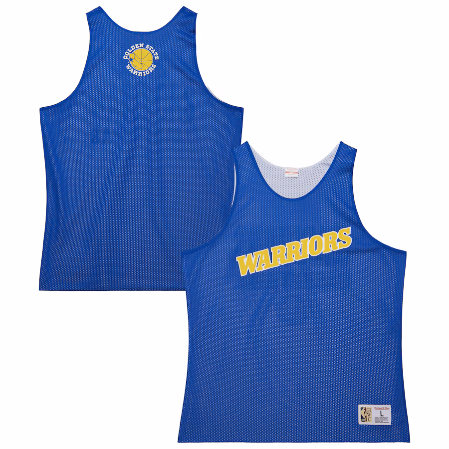 Men's Golden State Warriors Mitchell & Ness Royal/White Hardwood Classics Reversible Mesh Practice Jersey
