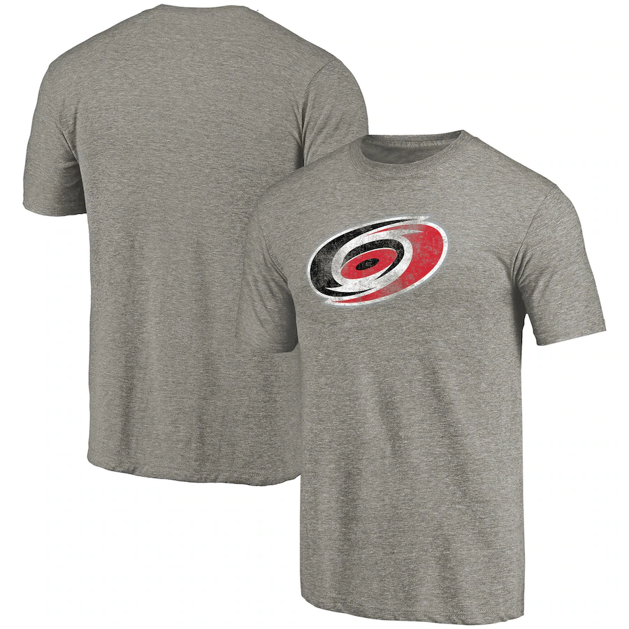 Men's Carolina Hurricanes Ash Distressed Team Logo Tri-Blend T-Shirt