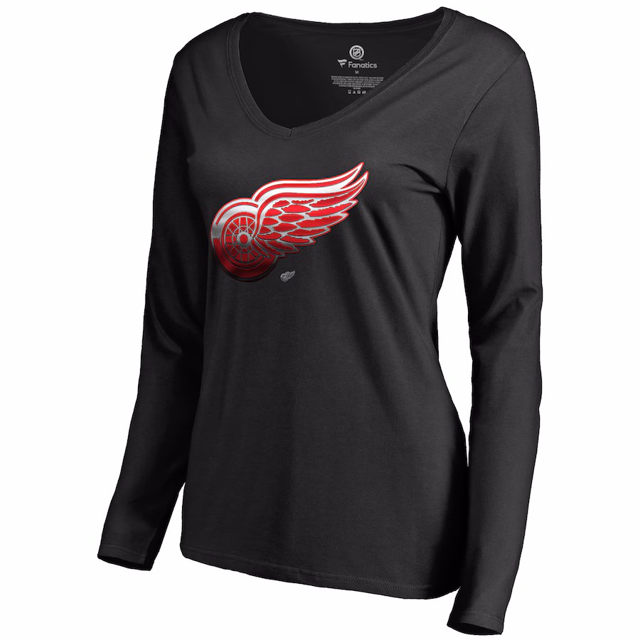 Women's Detroit Red Wings Black Midnight Mascot Long Sleeve V-Neck T-Shirt