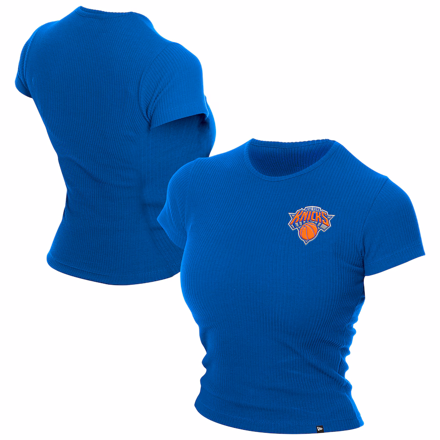 Women's New York Knicks New Era Blue Leisure Collection Baby Doll Cropped T-Shirt
