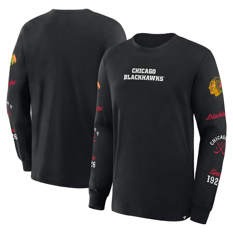 Men's Chicago Blackhawks Fanatics Black Boxed In Legacy Long Sleeve T-Shirt