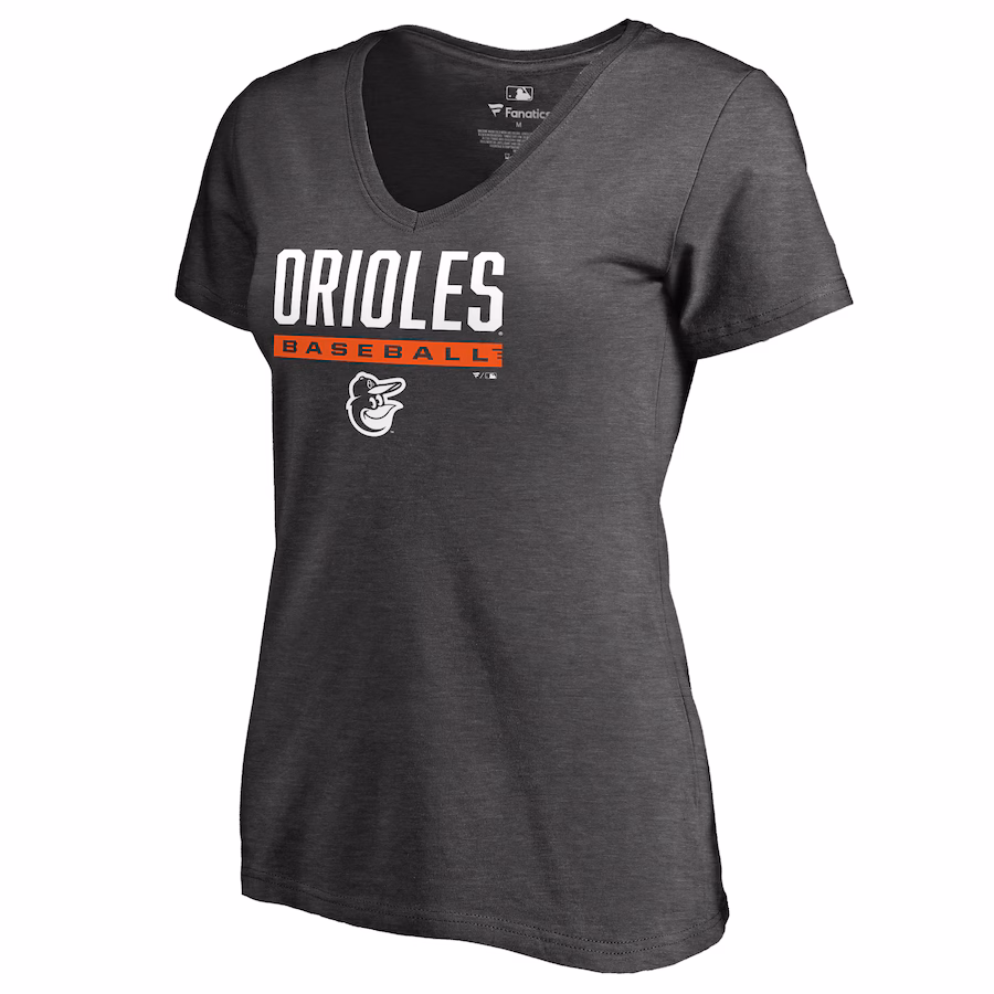 Women's Baltimore Orioles Ash Win Stripe V-Neck T-Shirt