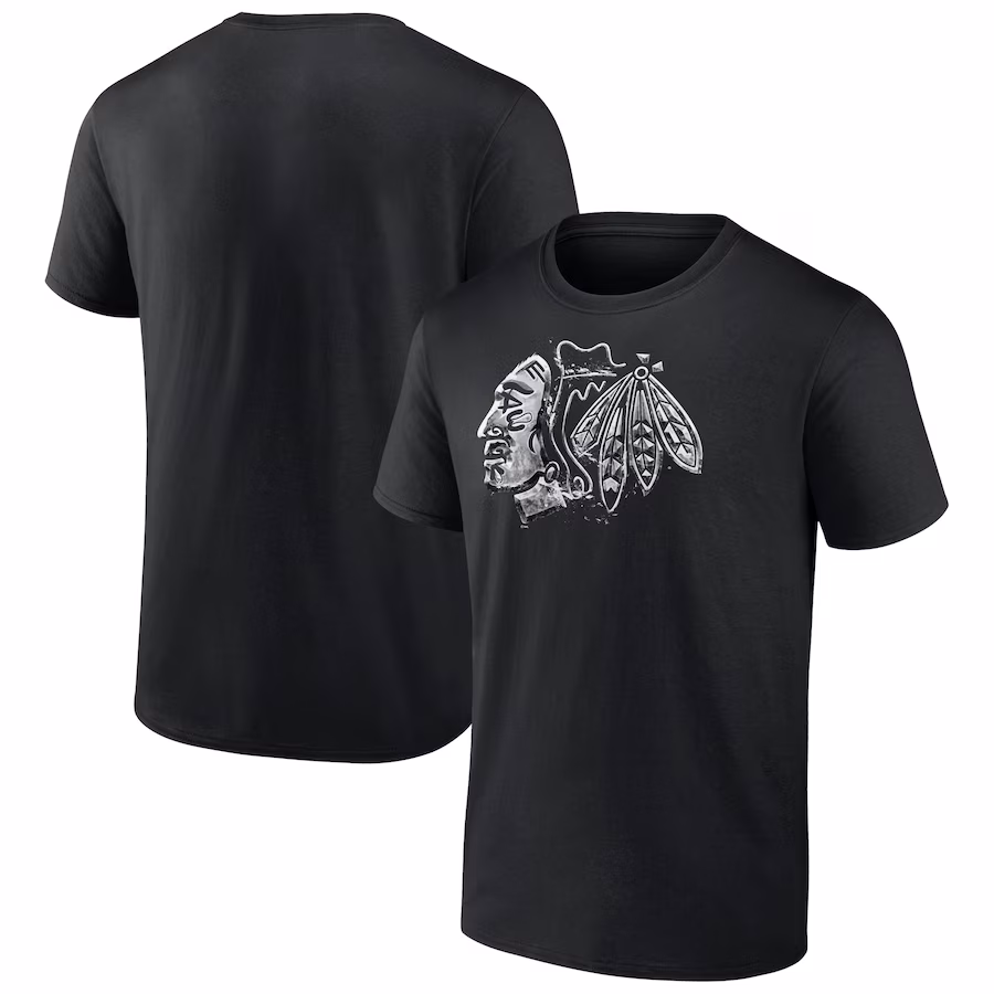 Men's Chicago Blackhawks Black Iced Out T-Shirt
