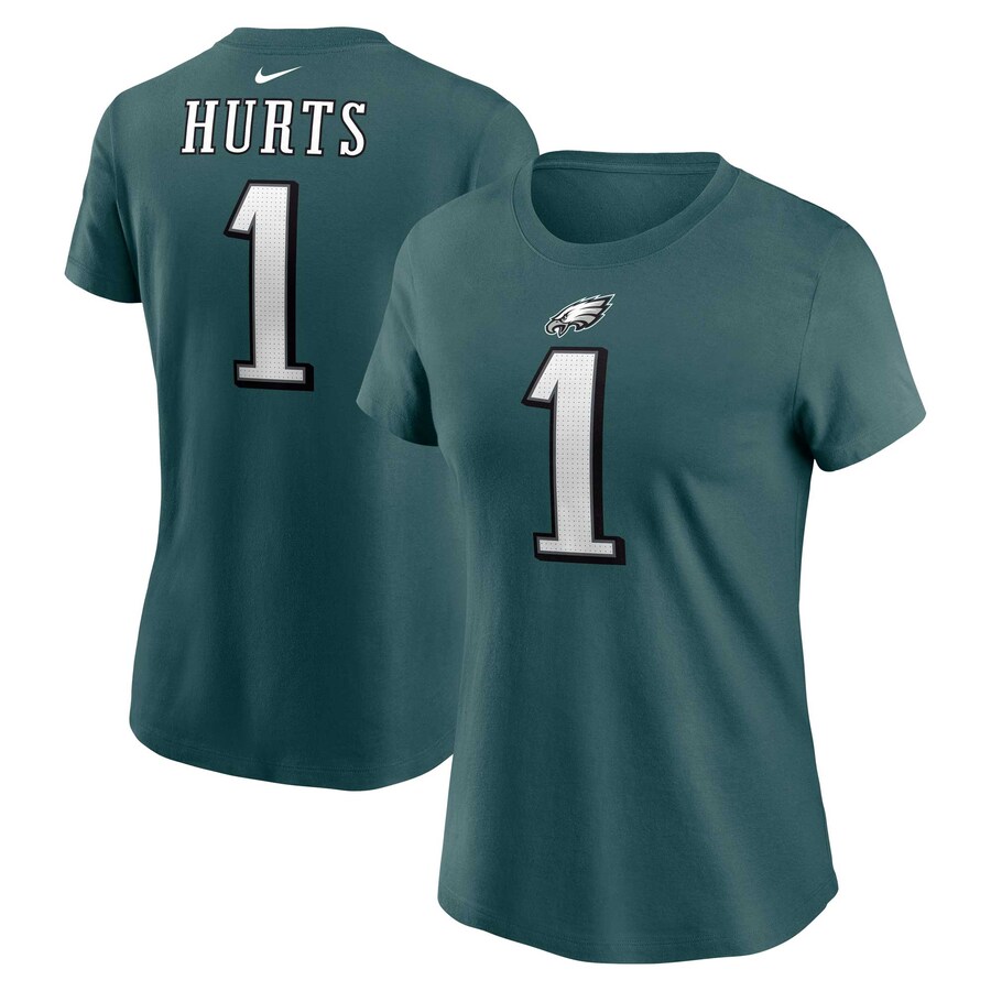 Women's Philadelphia Eagles Jalen Hurts Nike Midnight Green Player Name & Number T-Shirt