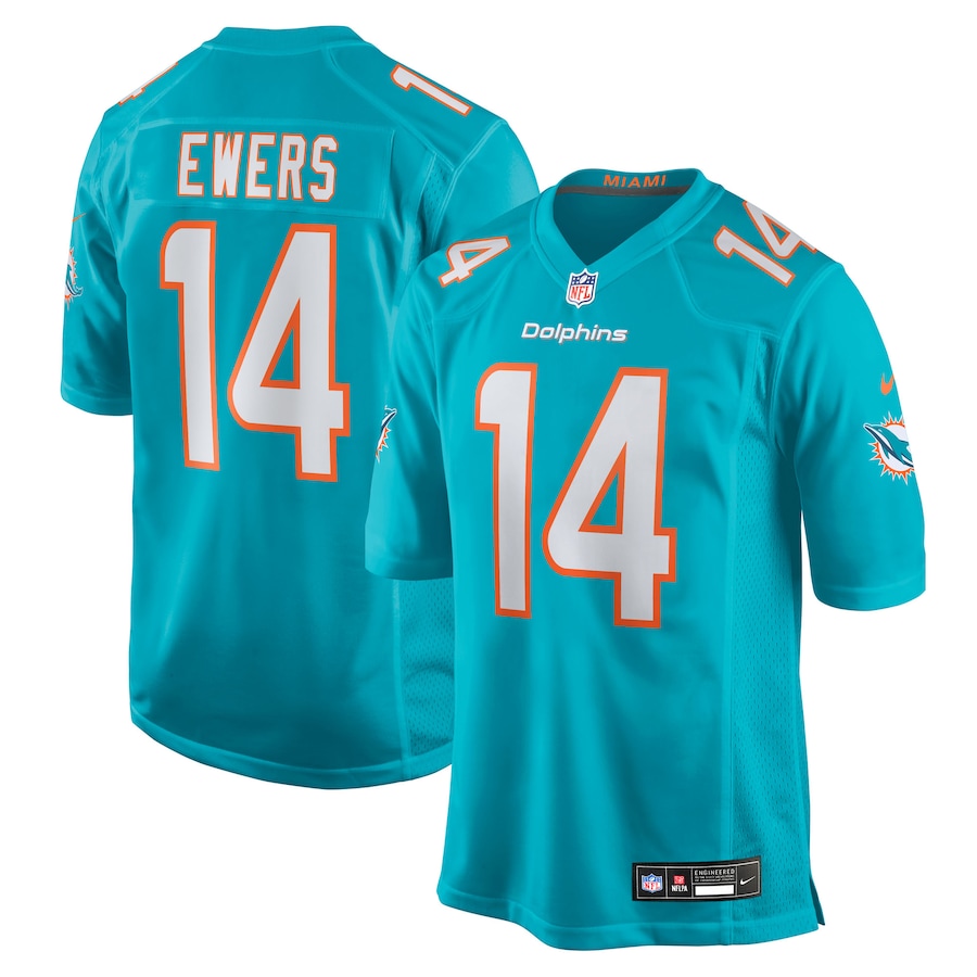 Men's Miami Dolphins Quinn Ewers Nike Aqua Team Game Jersey