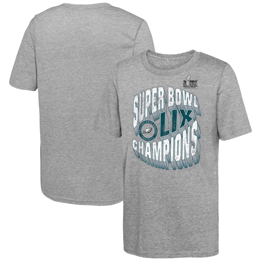 Youth Philadelphia Eagles  Fanatics Heather Gray Super Bowl LIX Champions Historic Win Tri-Blend T-Shirt