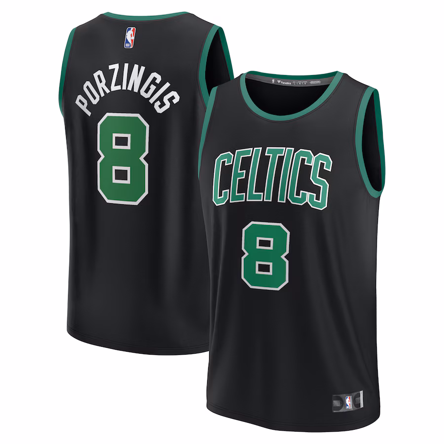 Youth Boston Celtics Kristaps Porzingis Fanatics Black Fast Break Player Jersey - Statement Edition