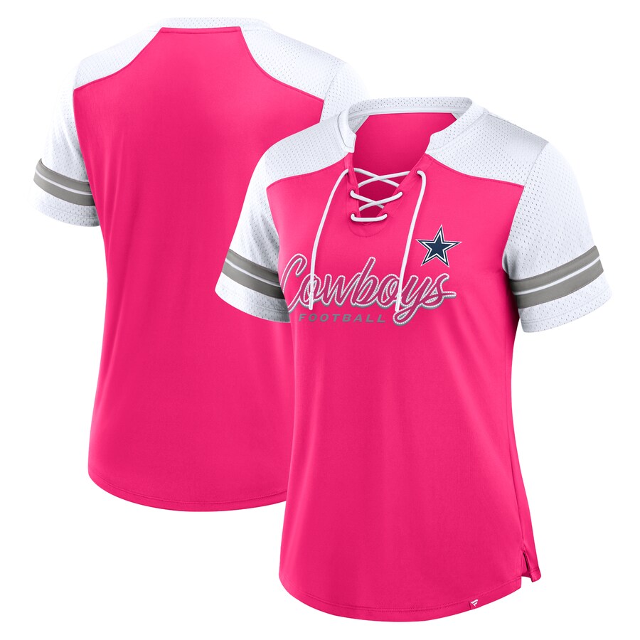 Women's Dallas Cowboys Fanatics Pink Play Script Lace-Up T-Shirt