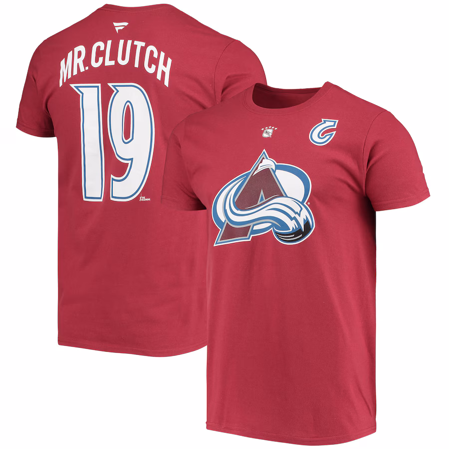 Men's Colorado Avalanche Joe Sakic Fanatics Burgundy Authentic Stack Retired Player Nickname & Number T-Shirt
