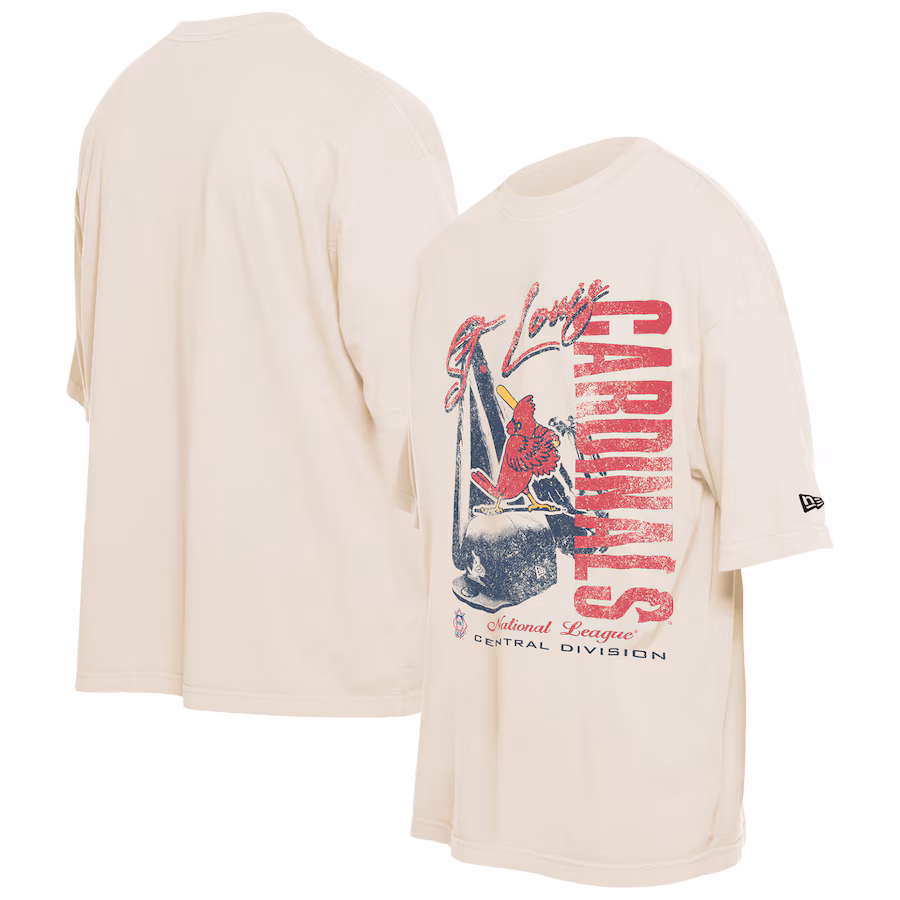 Men's St. Louis Cardinals New Era Cream Cooperstown Collection Oversized Throwback Distressed T-Shirt