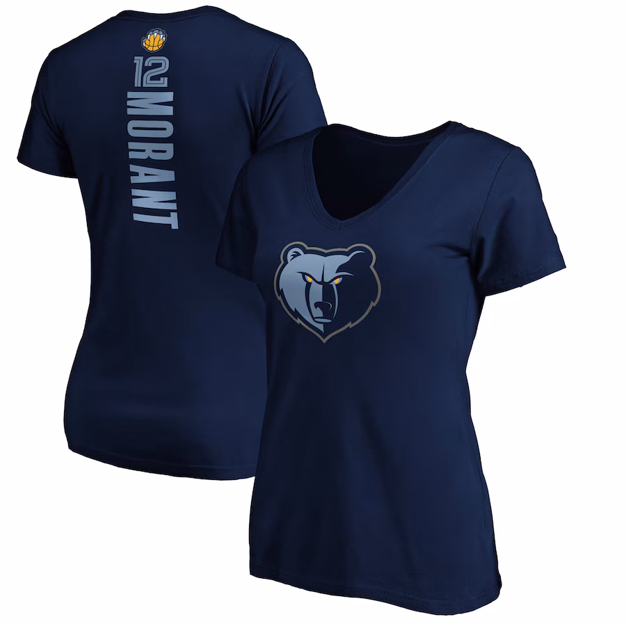 Women's Memphis Grizzlies Ja Morant Navy Playmaker Name & Number V-Neck T-Shirt