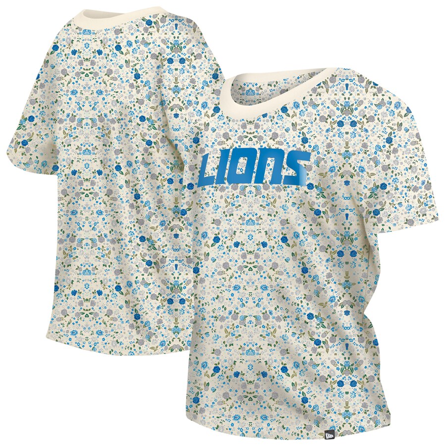 Women's Detroit Lions New Era Cream Glam Game Floral T-Shirt