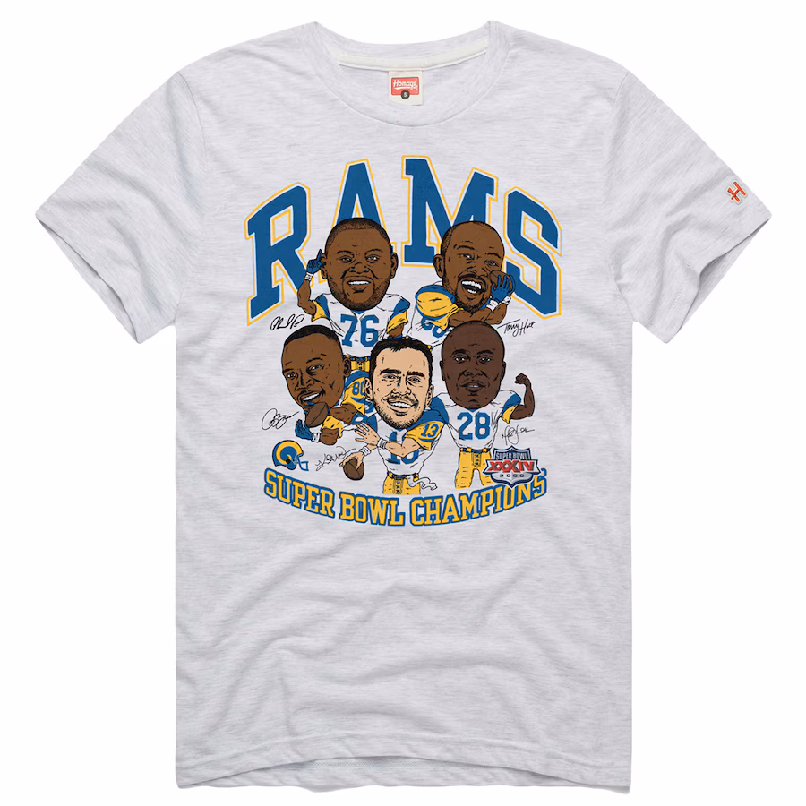 Men's Los Angeles Rams  Homage Ash Super Bowl XXXIV Champs Player Graphic Tri-Blend T-Shirt