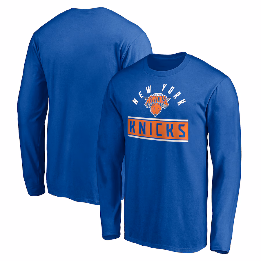 Men's New York Knicks Blue Team Arch Knockout Long Sleeve T-Shirt