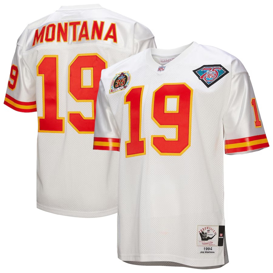 Men's Kansas City Chiefs 1994 Joe Montana Mitchell & Ness White Authentic Throwback Retired Player Jersey