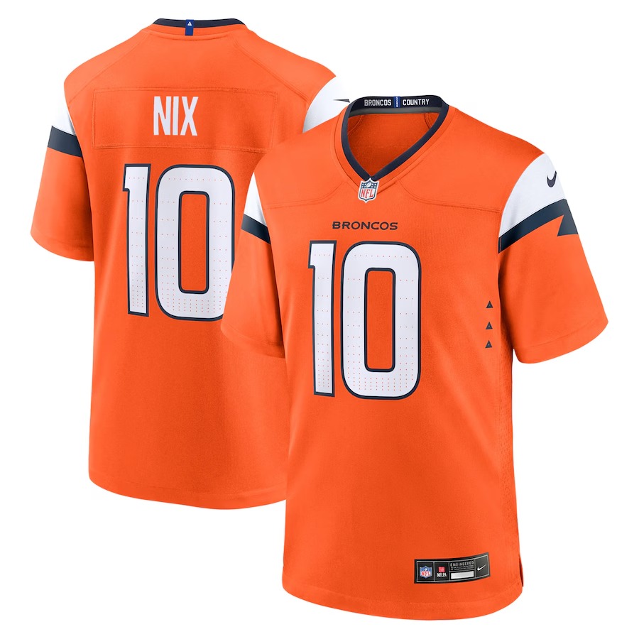 Youth Denver Broncos Bo Nix Nike Orange Team Game Jersey