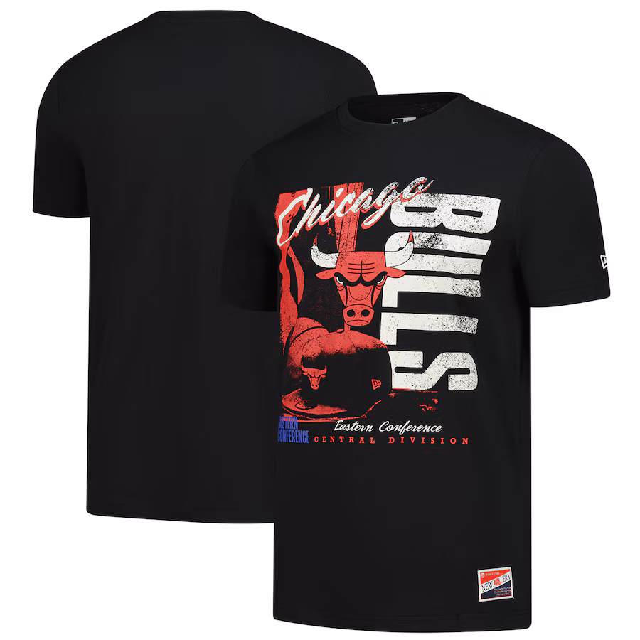 Men's Chicago Bulls  New Era Black Distressed Throwback Vintage Color Pack T-Shirt