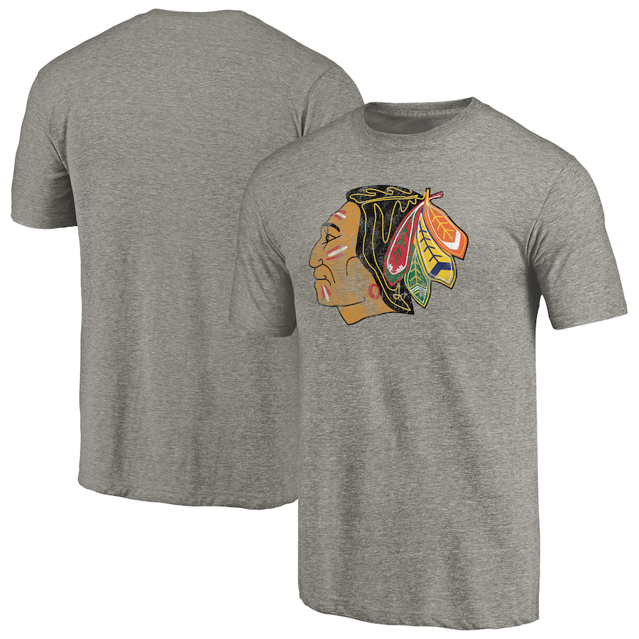 Men's Chicago Blackhawks Ash Throwback Logo 1960-1961 Tri-Blend T-Shirt