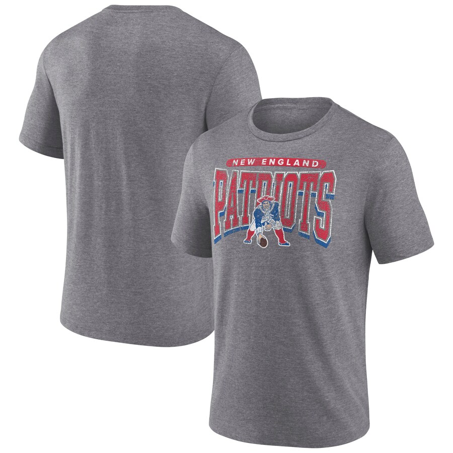 Men's New England Patriots Fanatics Heather Gray Warped Block Tri-Blend T-Shirt