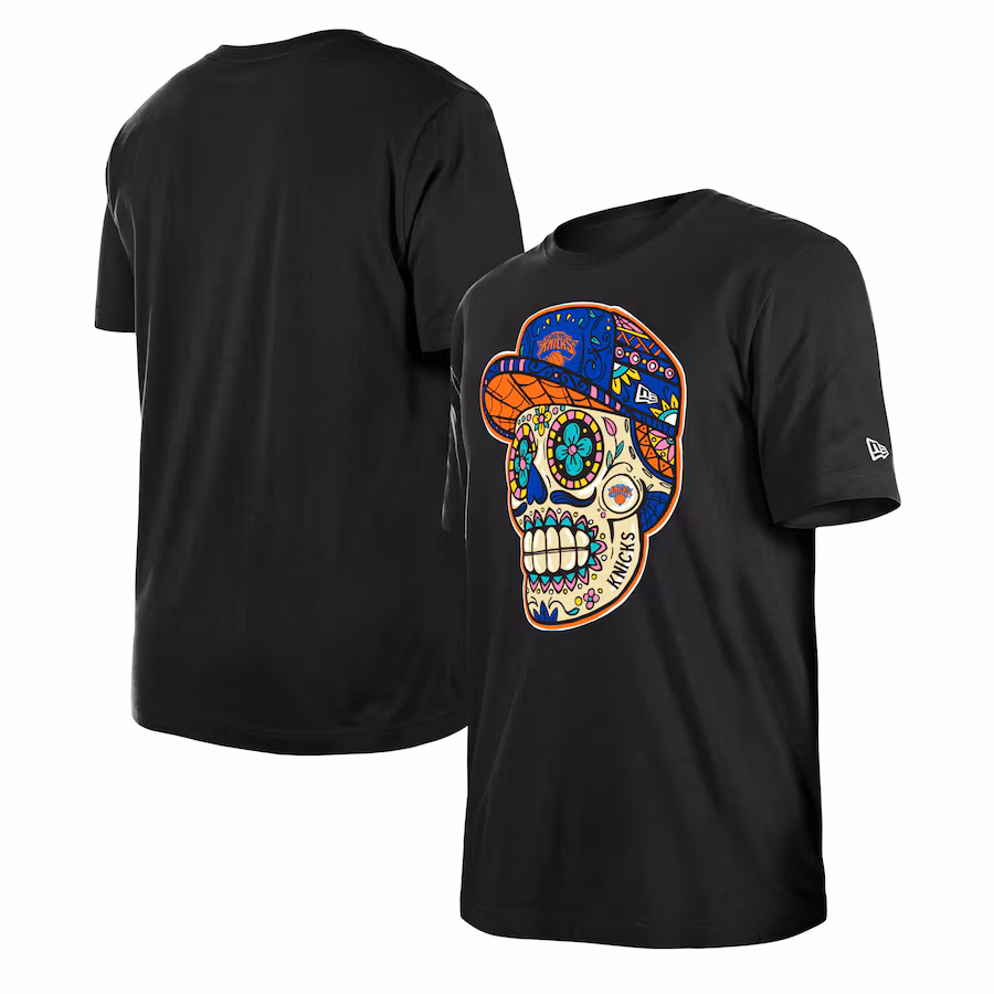 Unisex New York Knicks New Era Black Sugar Skull T-Shirt