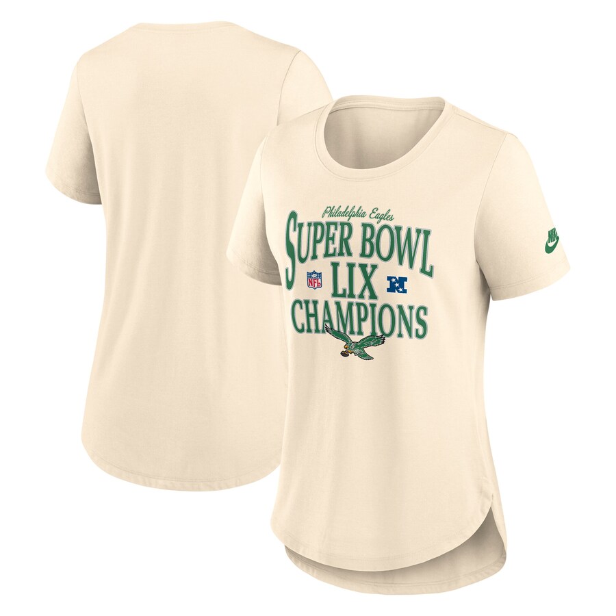 Women's Philadelphia Eagles  Nike Natural Super Bowl LIX Champions Retro Logo Tri-Blend Scoop Neck T-Shirt