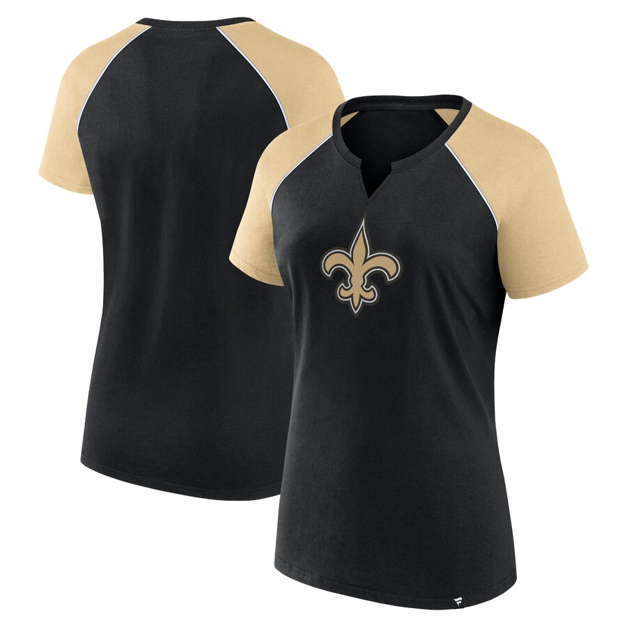 Women's New Orleans Saints Fanatics Black/Gold Glittered Primary Raglan T-Shirt