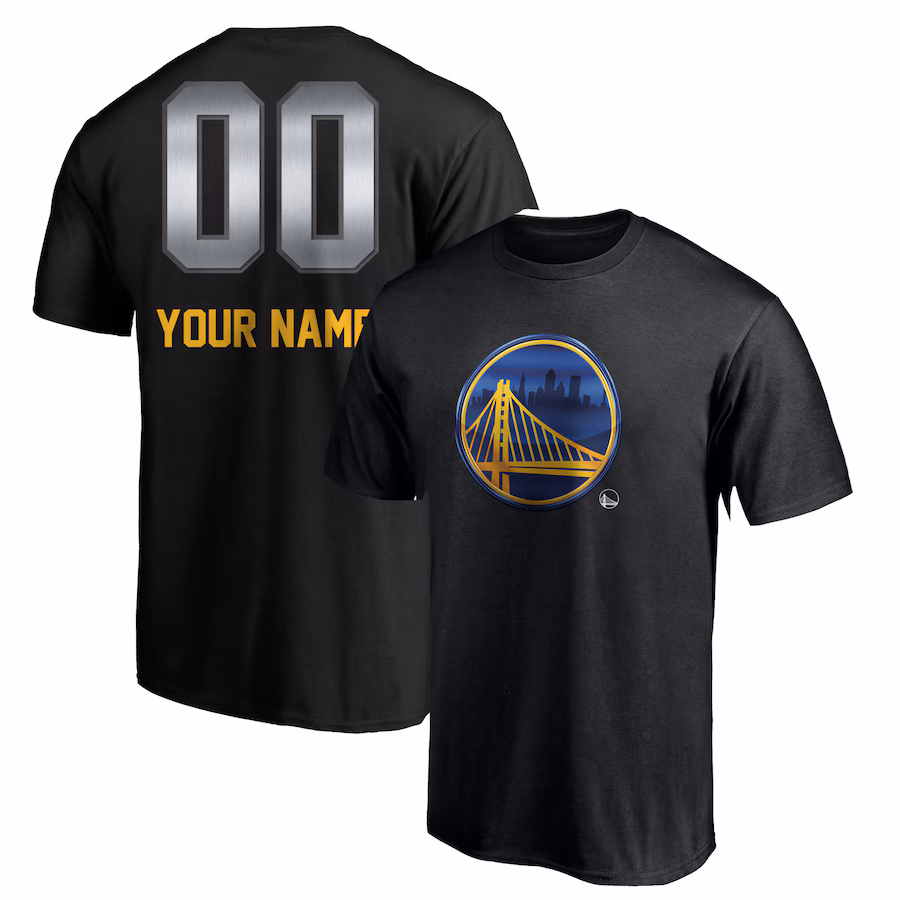 Men's Golden State Warriors Black Midnight Mascot Personalized Name & Number T-Shirt