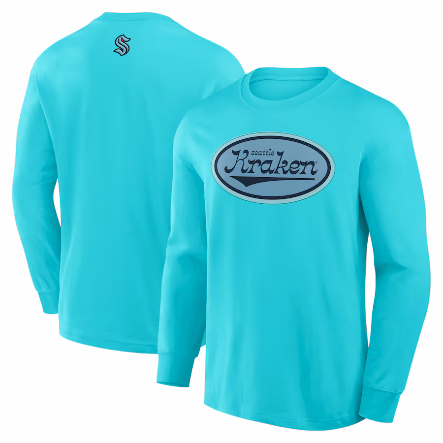 Men's Seattle Kraken Fanatics Light Blue Rewind Long Sleeve T-Shirt