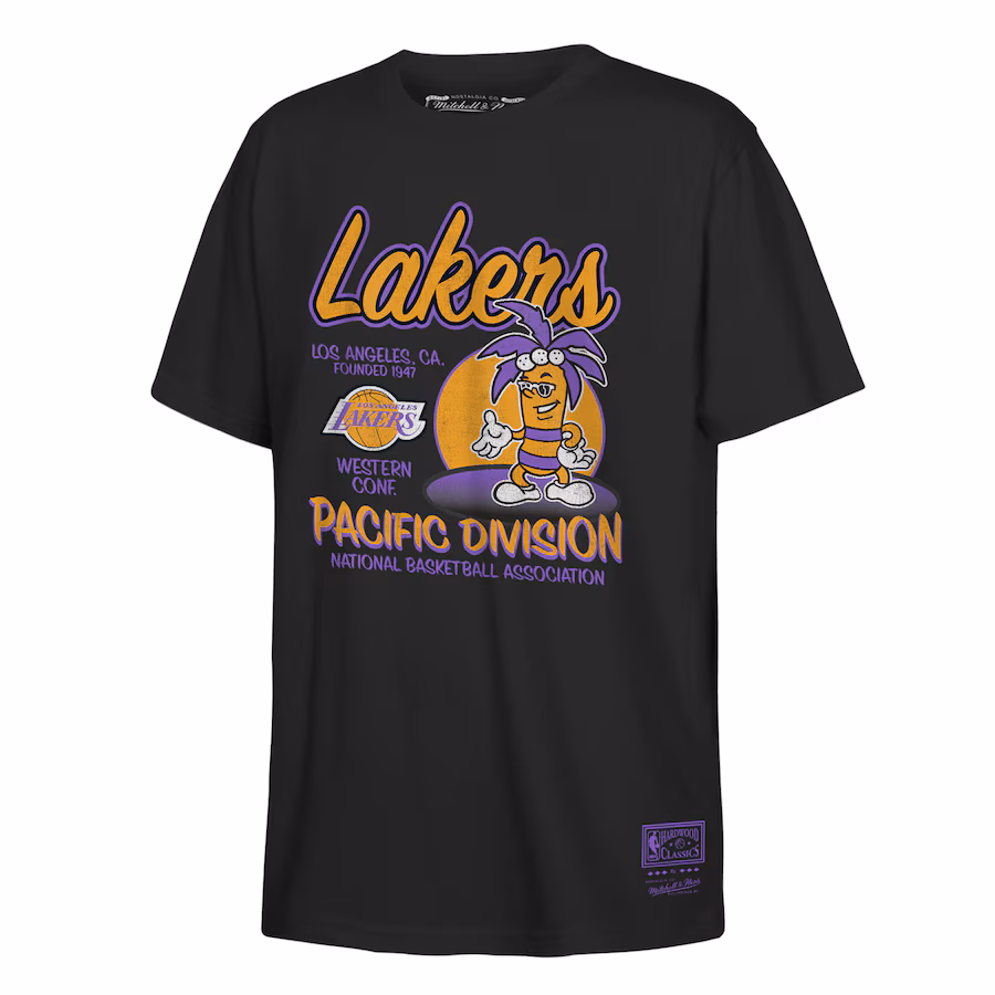Youth Los Angeles Lakers Mitchell & Ness Black Retro Mascot Script T-Shirt