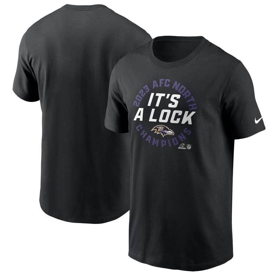 Men's Baltimore Ravens Nike Black 2023 AFC North Division Champions Locker Room Trophy Collection T-Shirt
