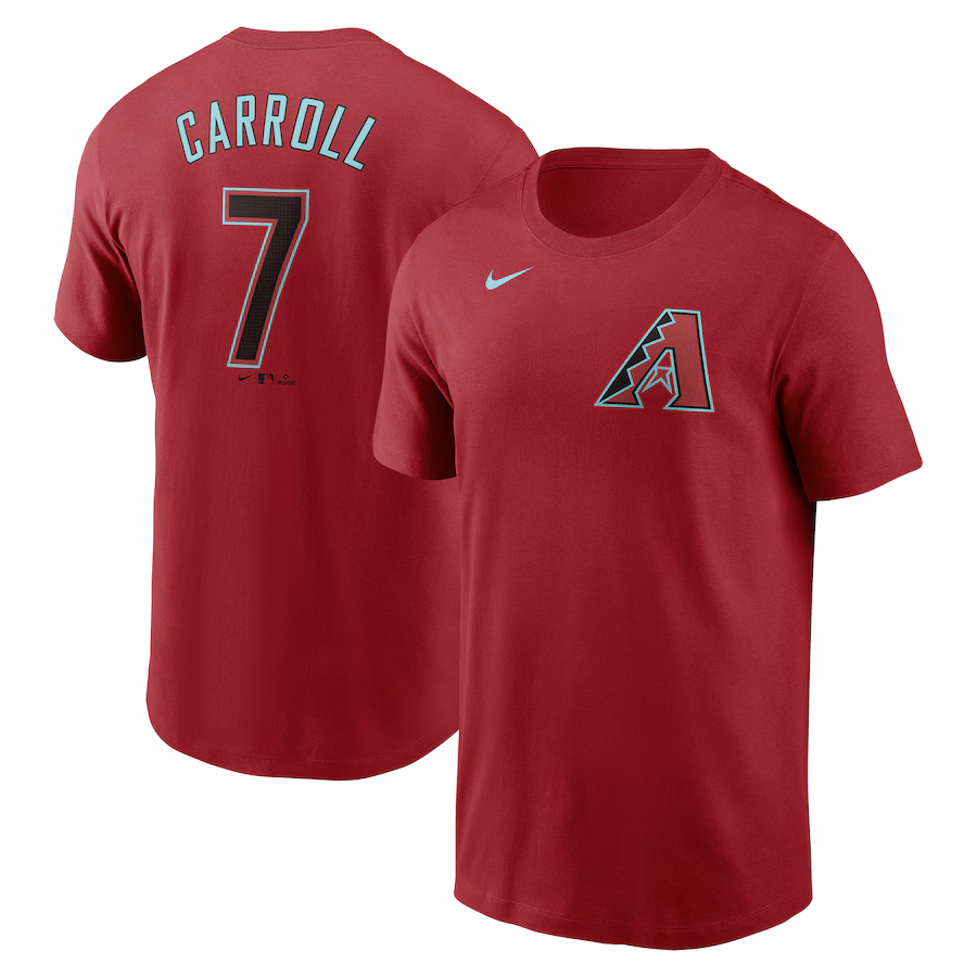 Men's Arizona Diamondbacks Corbin Carroll Nike Red Fuse Name & Number T-Shirt