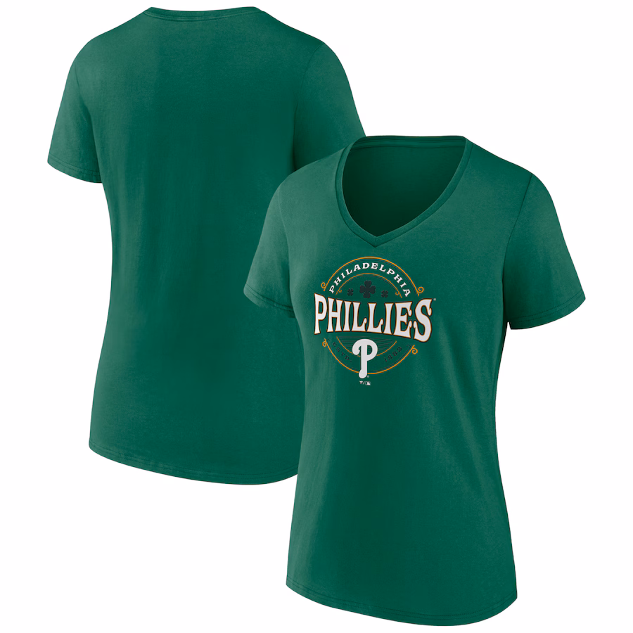 Women's Philadelphia Phillies Kelly Green St. Patrick's Day Lucky V-Neck T-Shirt