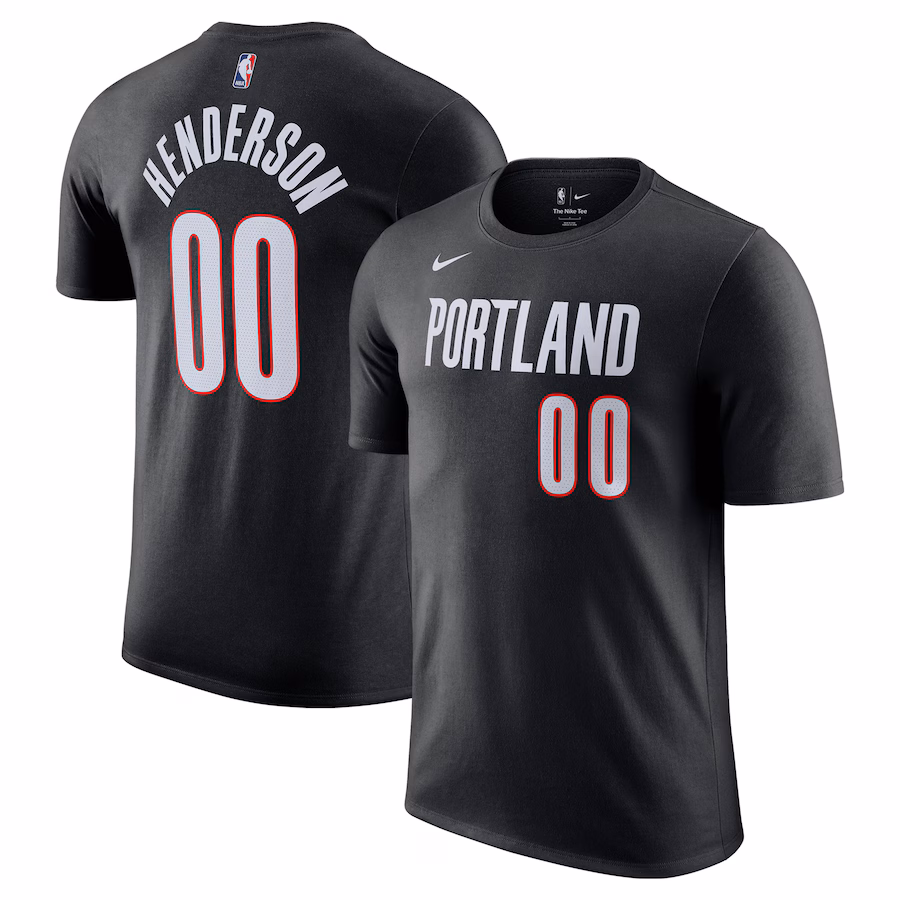 Men's Portland Trail Blazers Scoot Henderson Nike Black Icon Edition Name & Number T-Shirt