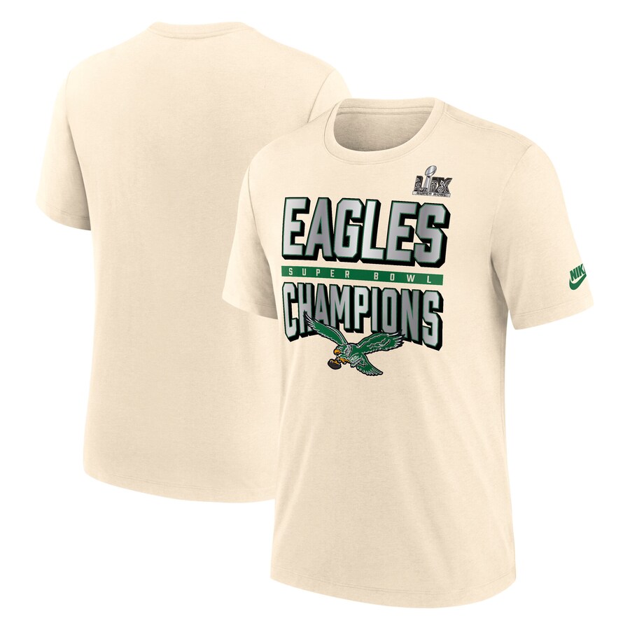 Men's Philadelphia Eagles  Nike Cream Super Bowl LIX Champions One Temptation Tri-Blend T-Shirt