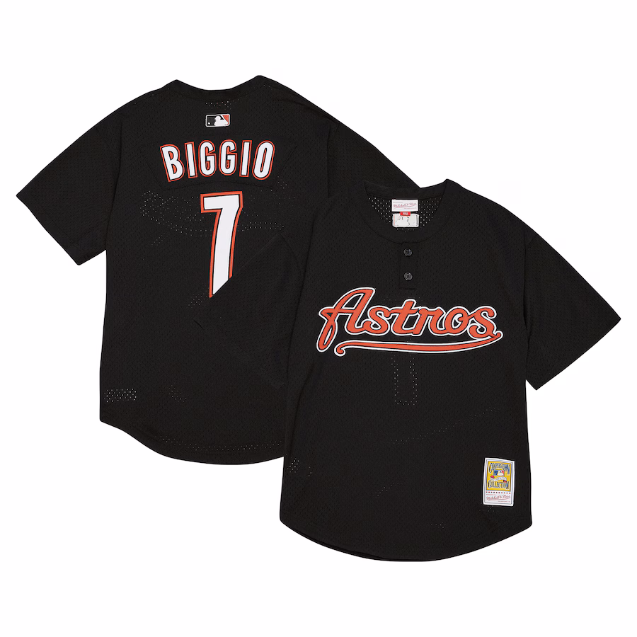 Men's Houston Astros Craig Biggio Profile Black Big & Tall Cooperstown Collection Mesh Batting Practice Jersey