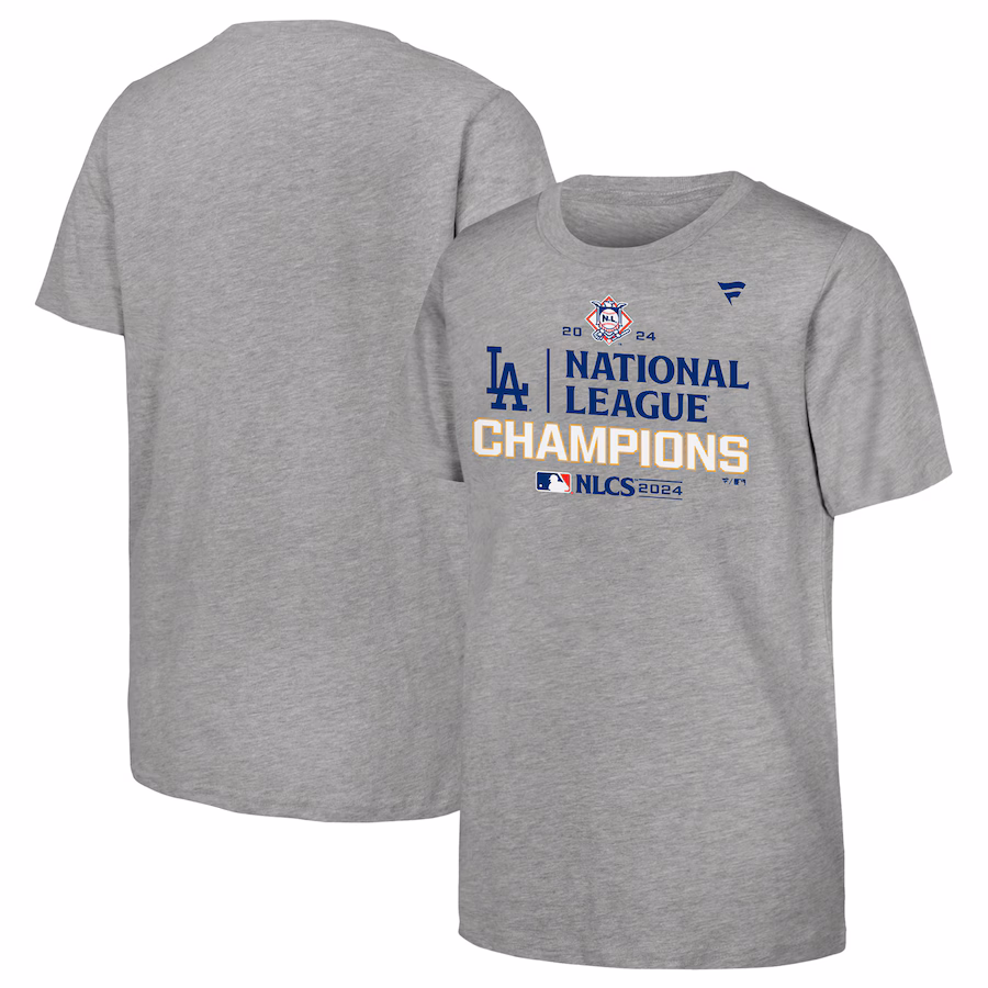 Youth Los Angeles Dodgers Fanatics Heather Gray 2024 National League Champions Locker Room T-Shirt