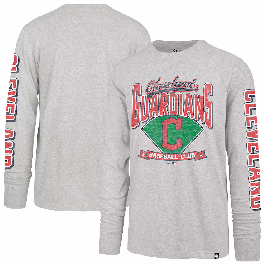 Men's Cleveland Guardians '47 Gray Fair Ball Franklin Long Sleeve T-Shirt