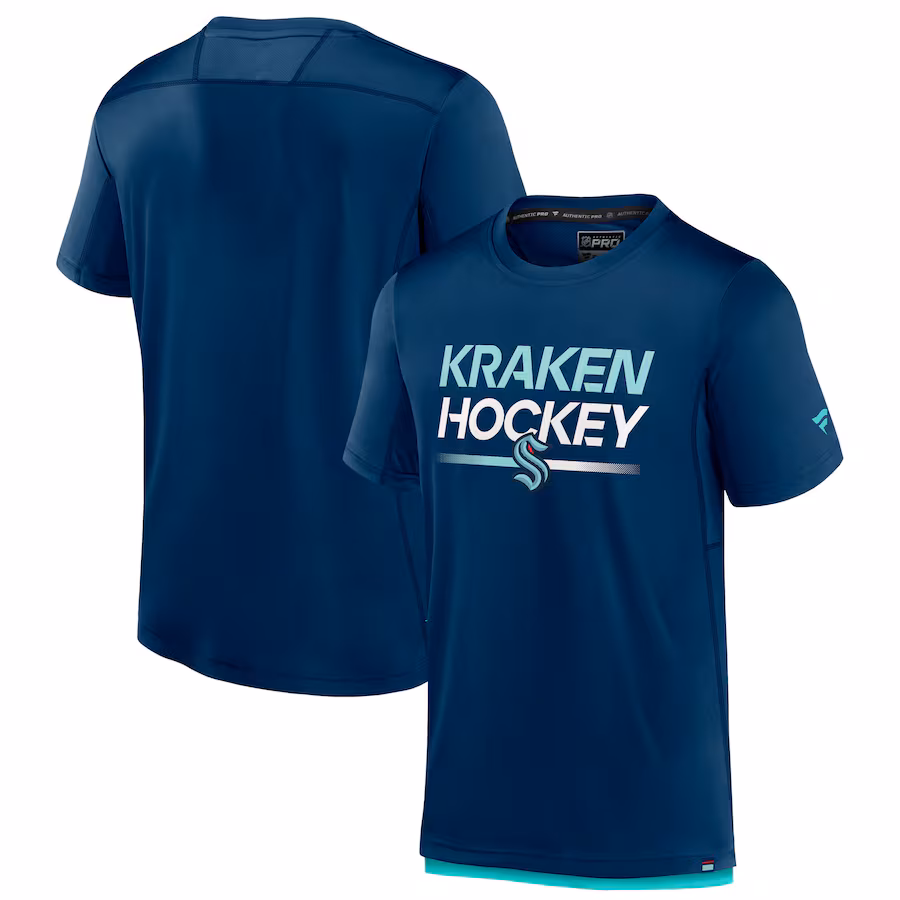 Men's Seattle Kraken Fanatics Deep Sea Blue Authentic Pro Tech T-Shirt