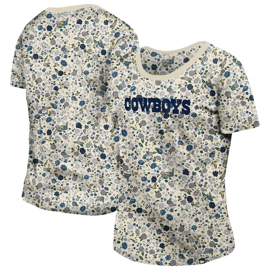 Women's Dallas Cowboys New Era Cream Glam Game Floral T-Shirt